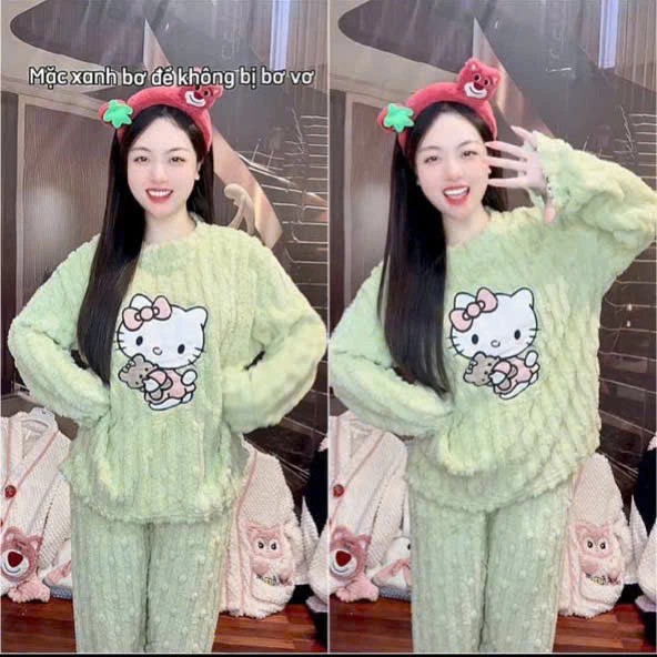Bộ Đồ Lông Giữ Nhiệt, Bộ Ngủ Lông Hello Kitty_thumbnail_3