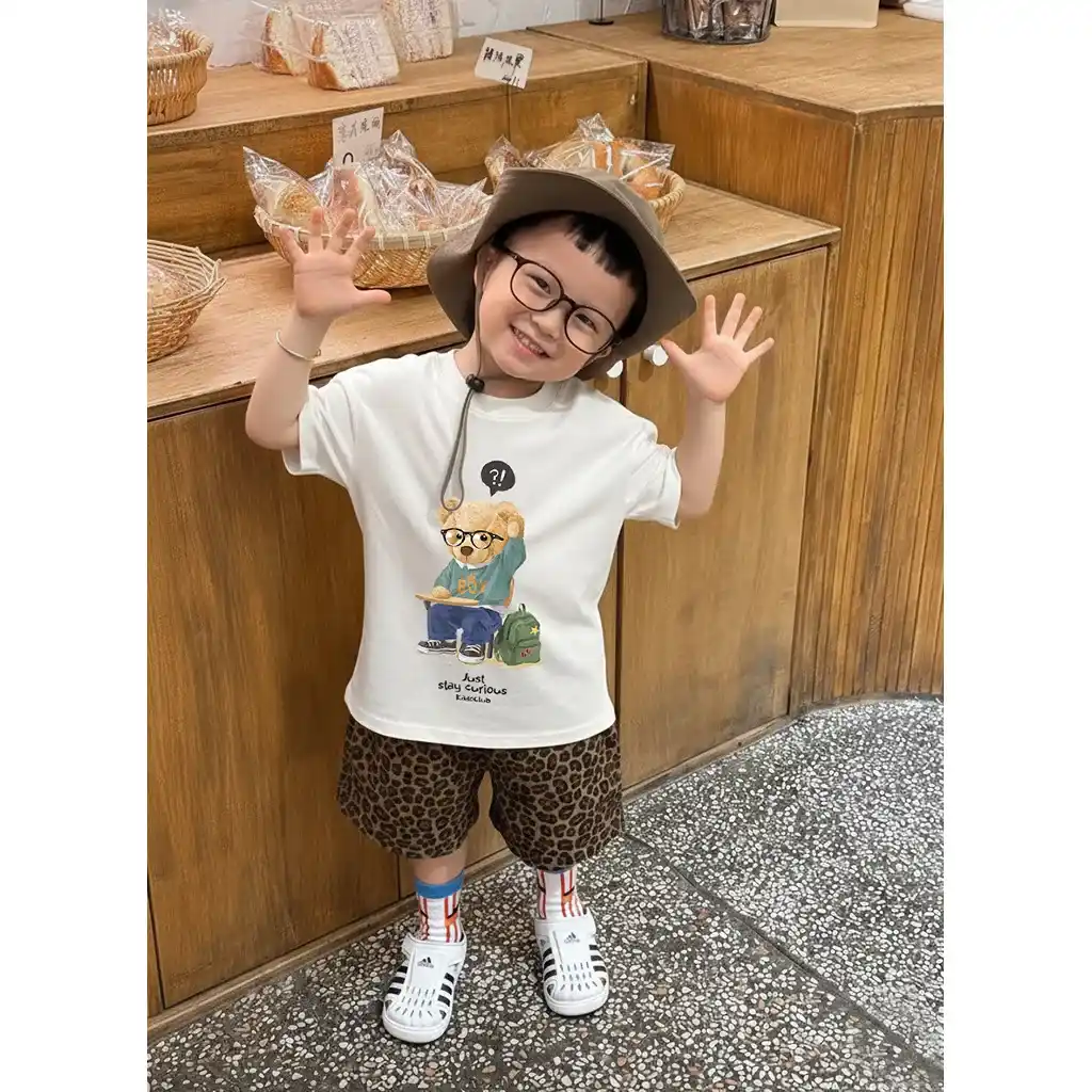 Áo thun bé trai Gấu Teddy học bài Kado vải cotton thoáng mát form rộng nhiều màu 2922_thumbnail_6