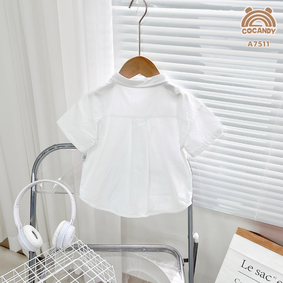 Áo cộc sơ mi TRẮNG phối túi ngực có nắp túi đuôi tôm_thumbnail_2