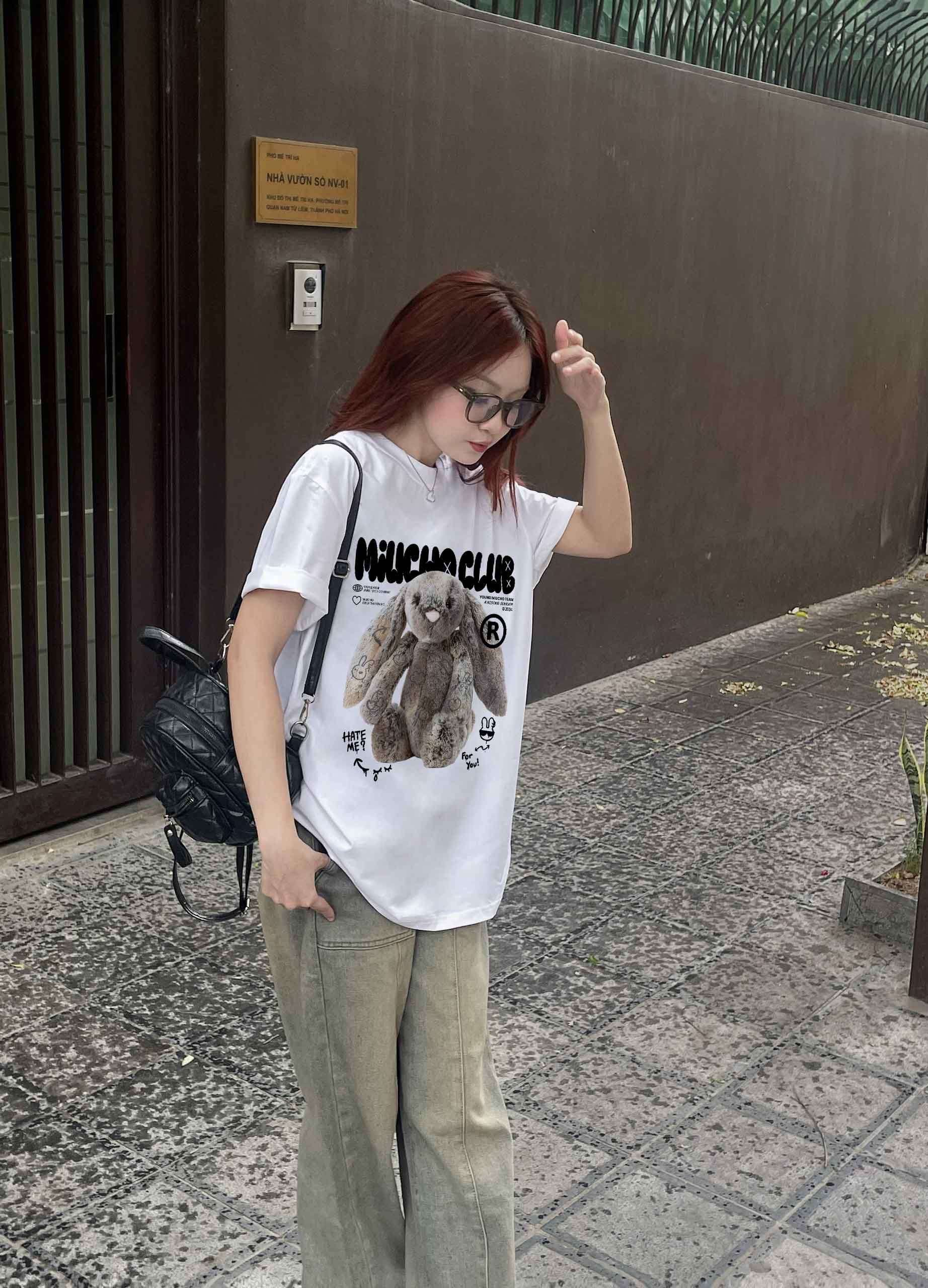 Áo thun thỏ Bunny form rộng local brand ATD1254 Miucho tay ngắn cổ tròn in mix_thumbnail_3