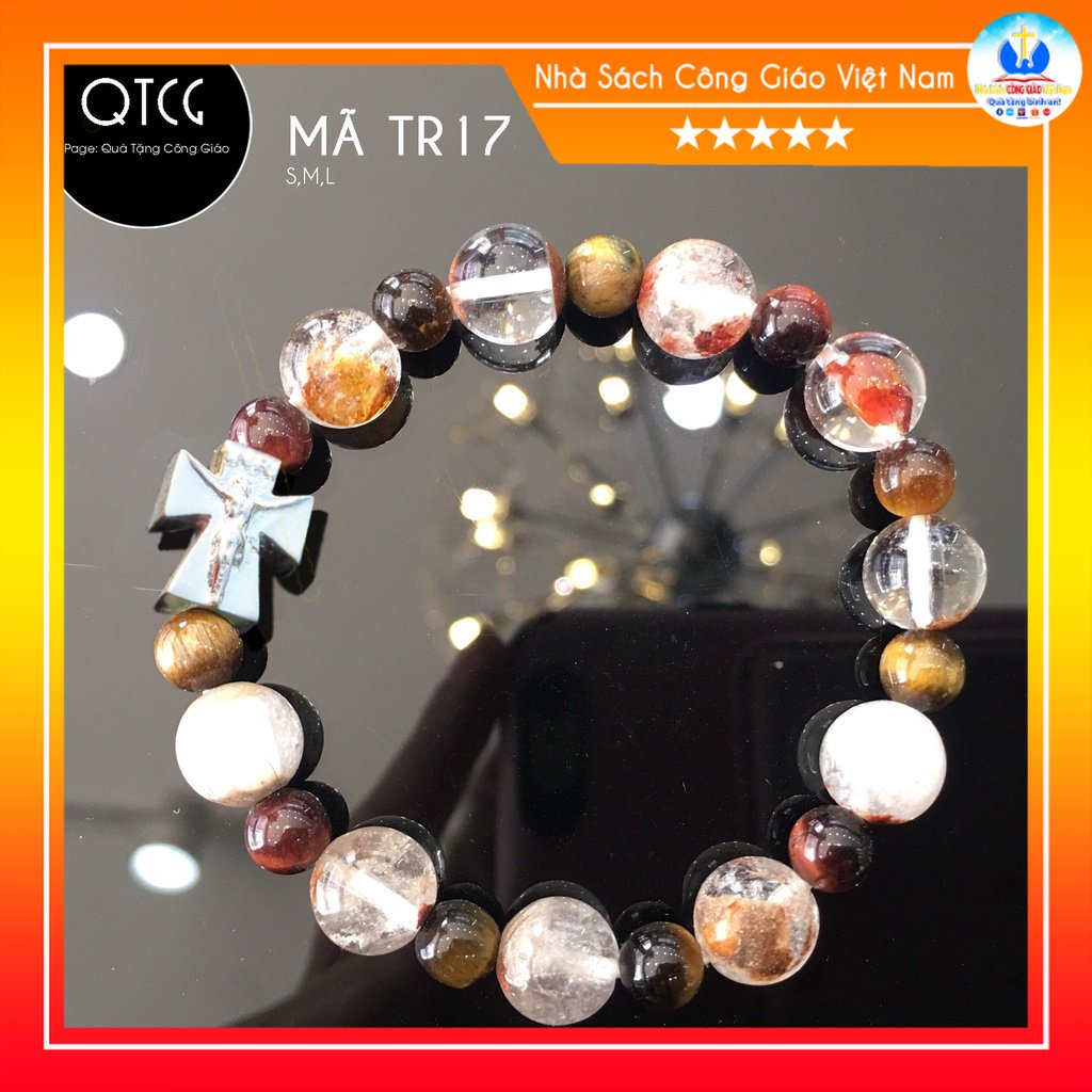 Vòng Mân Côi - Tràng Hạt Đá thạch anh ưu linh đa sắc  - Mẫu TR17 cho nam nữ - Quà tặng Công Giáo tinh tế, ý nghĩa