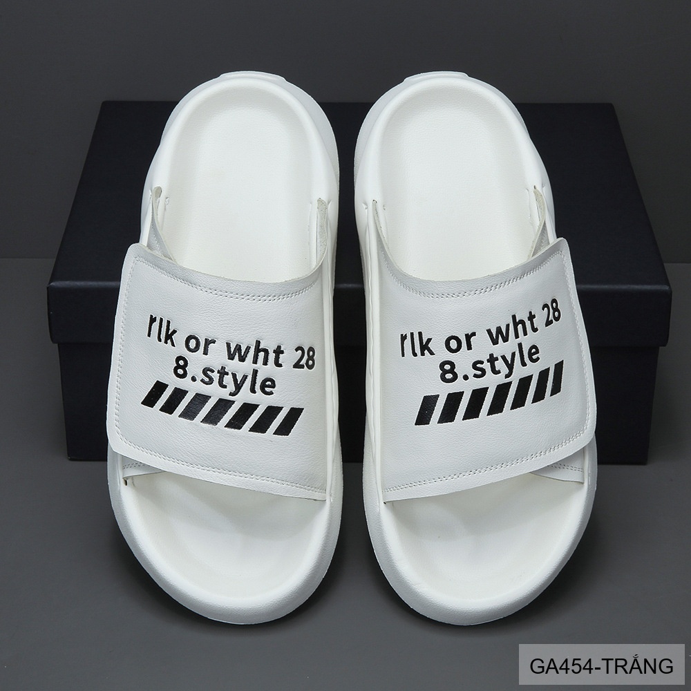 GA454 - Dép xỏ ngón nam thời trang đế dày êm chân, da bò lớp đầu, trắng đen