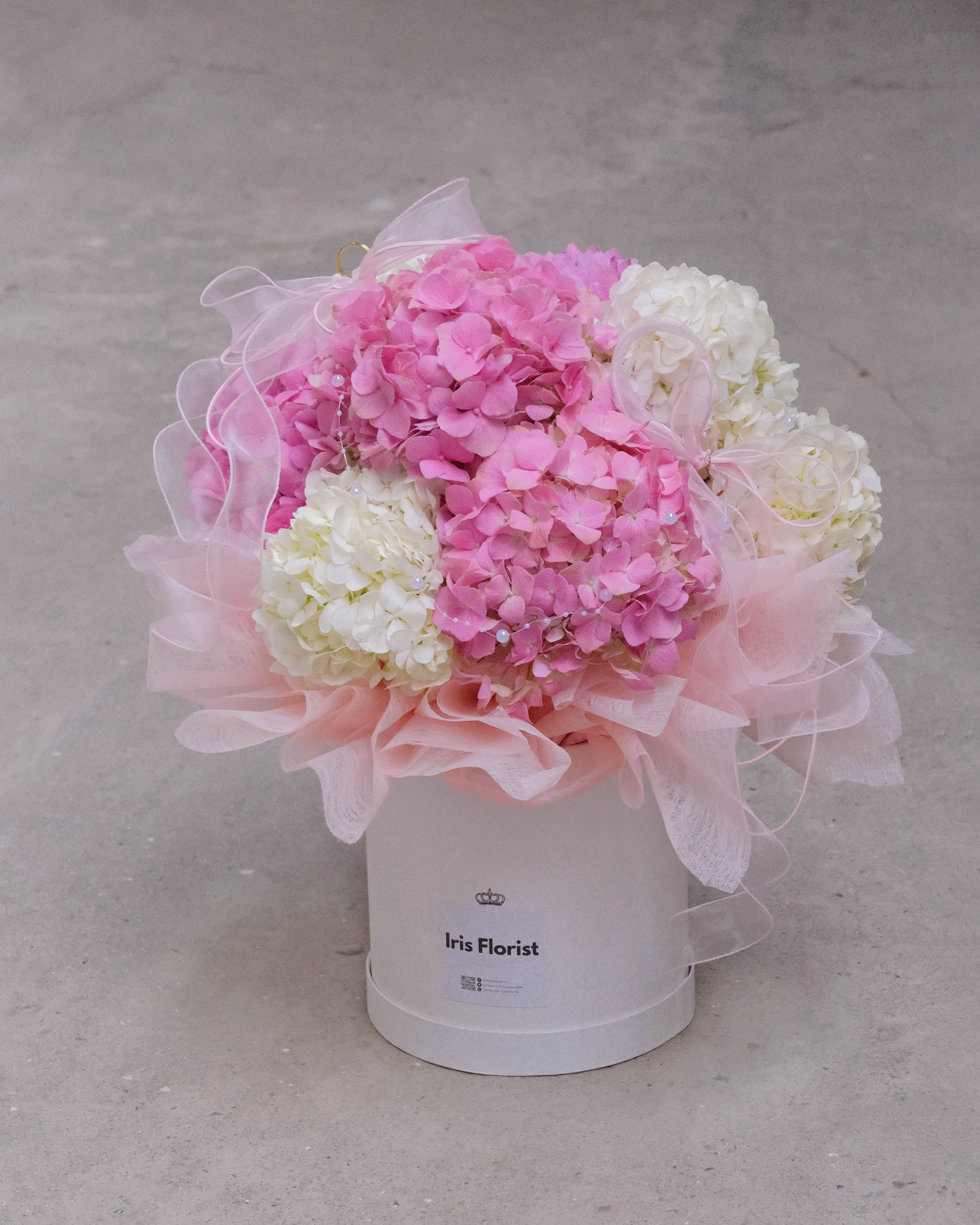 Hộp hoa Tú cầu mix Hồng trắng