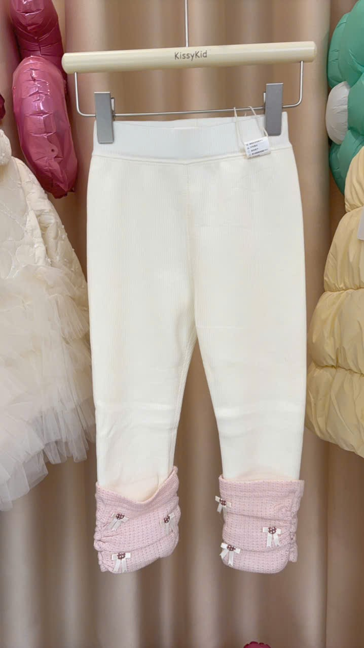 (Q180) Quần legging kem gấu gập đính nơ hồng_thumbnail_0