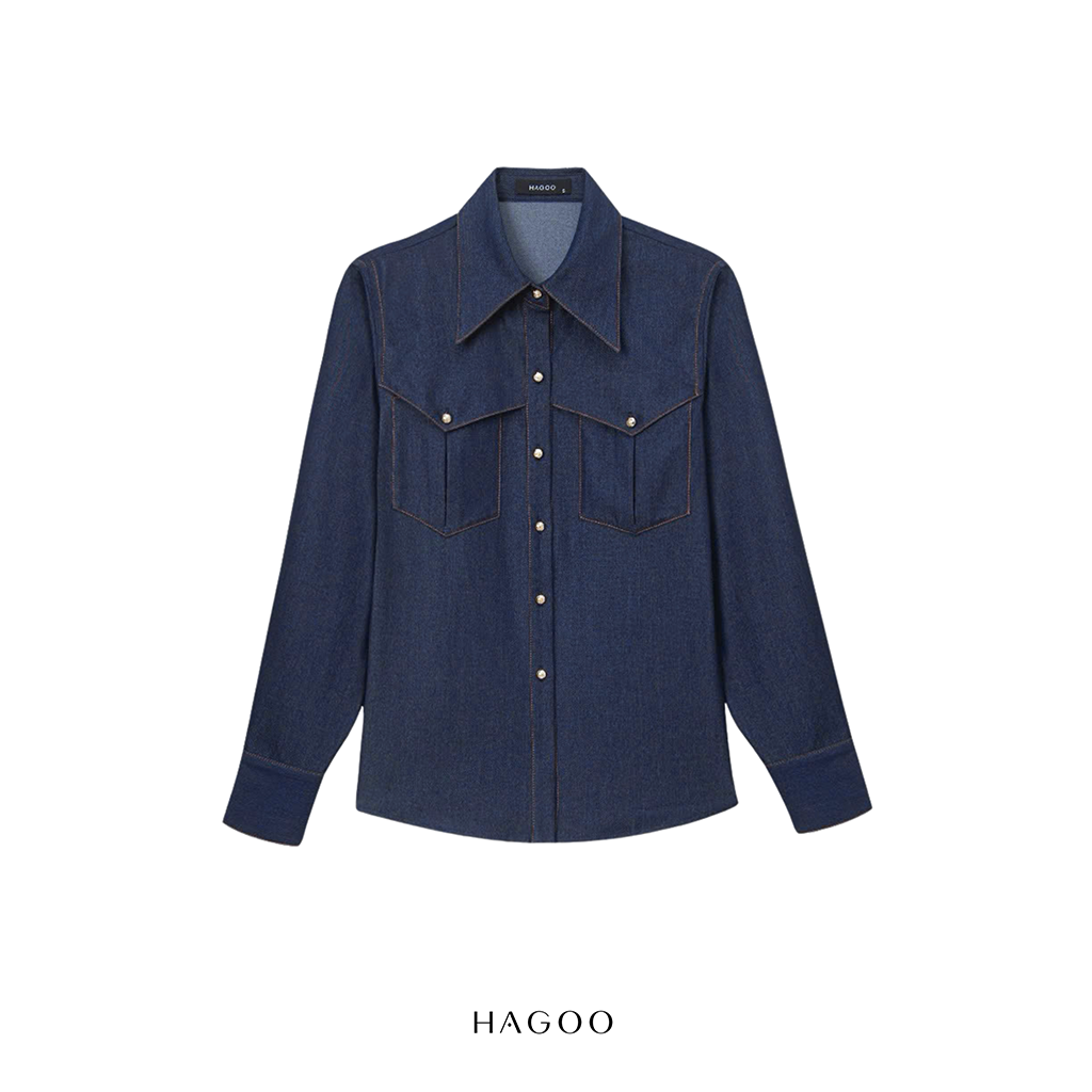 Áo sơ mi bò lụa can cầu ngực túi ốp HAGOO_thumbnail_6