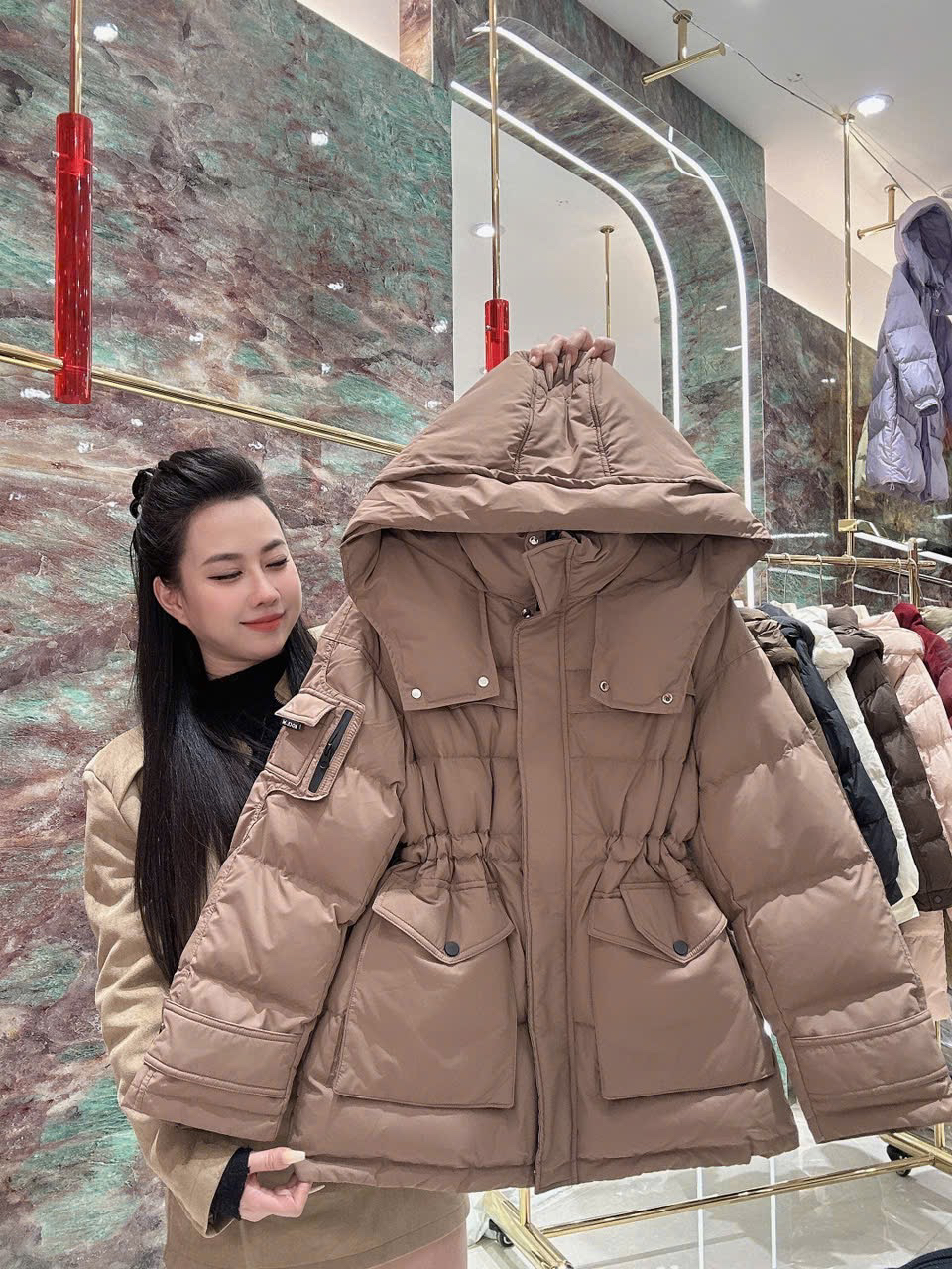 Áo phao rút eo Nâu - A6