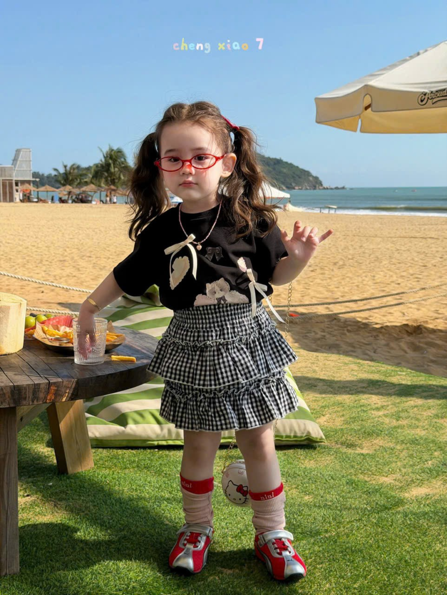 CX17 - Chân váy cotton caro tầng bèo đen trắng hãng CX7_thumbnail_0