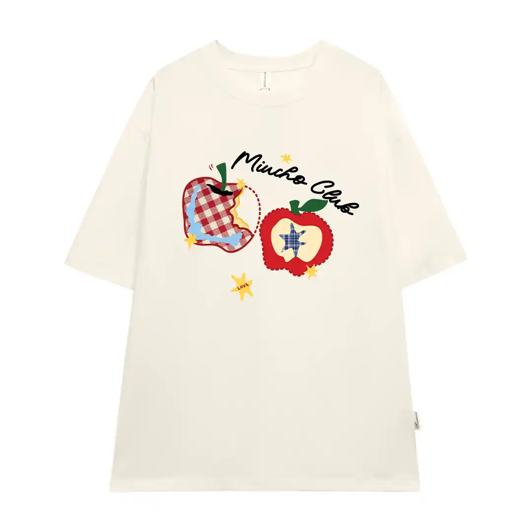 Áo thun couple form oversize Miucho vải cotton mềm mại dày dặn hình quả táo in mix 2783_thumbnail_11