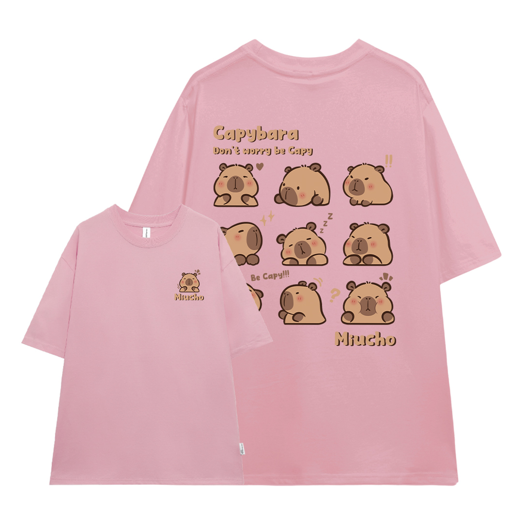 Áo thun gấu Capybara unisex form rộng tay lỡ màu xinh ATD1217 Miucho vải cotton thoáng mát cổ tròn in mix_thumbnail_9