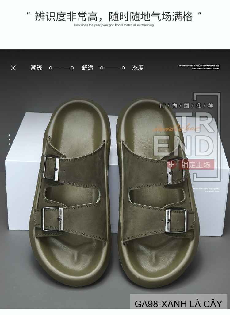 GA98 - Dép xỏ ngón nam đế dày thời trang, da bò mềm, hai quai khóa kim loại, màu Xanh Lá Cây và Đen_thumbnail_12