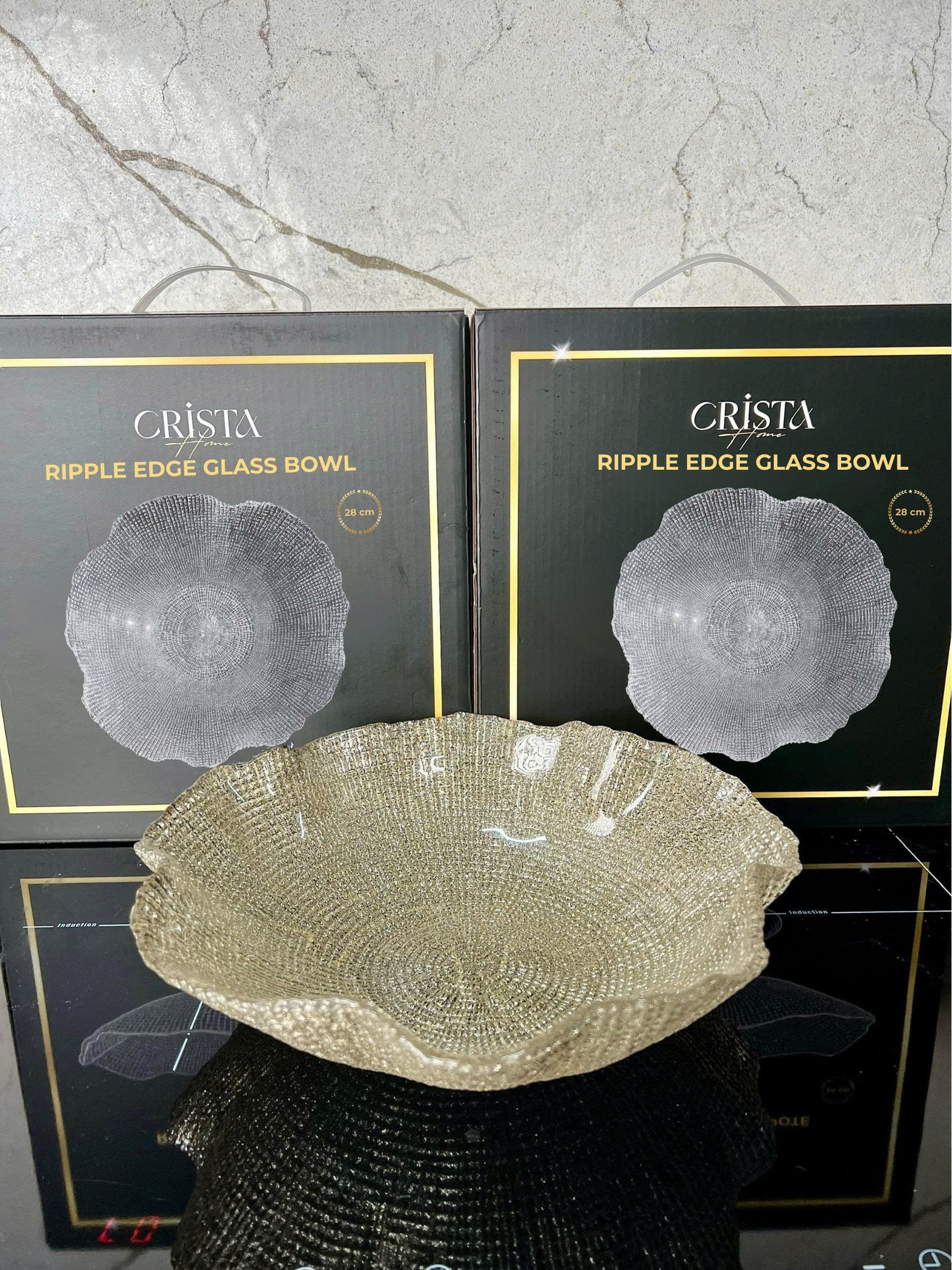 Âu thủy tinh cao cấp CRISTA HOME kiểu lá sen vân lưới size 28 cm_thumbnail_8