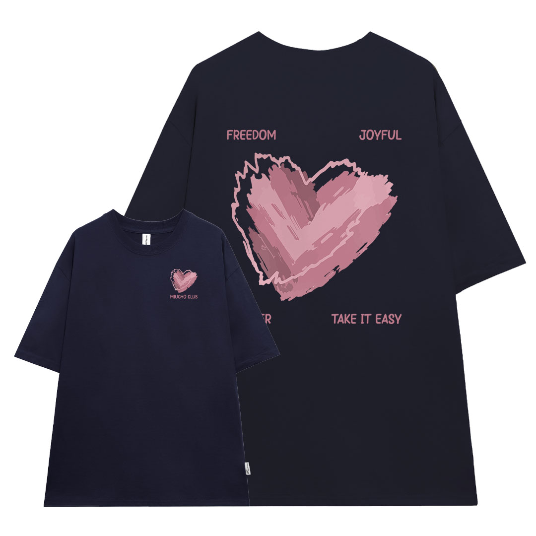 Áo thun nữ form rộng ATD384 Miucho cotton cổ tròn in typography