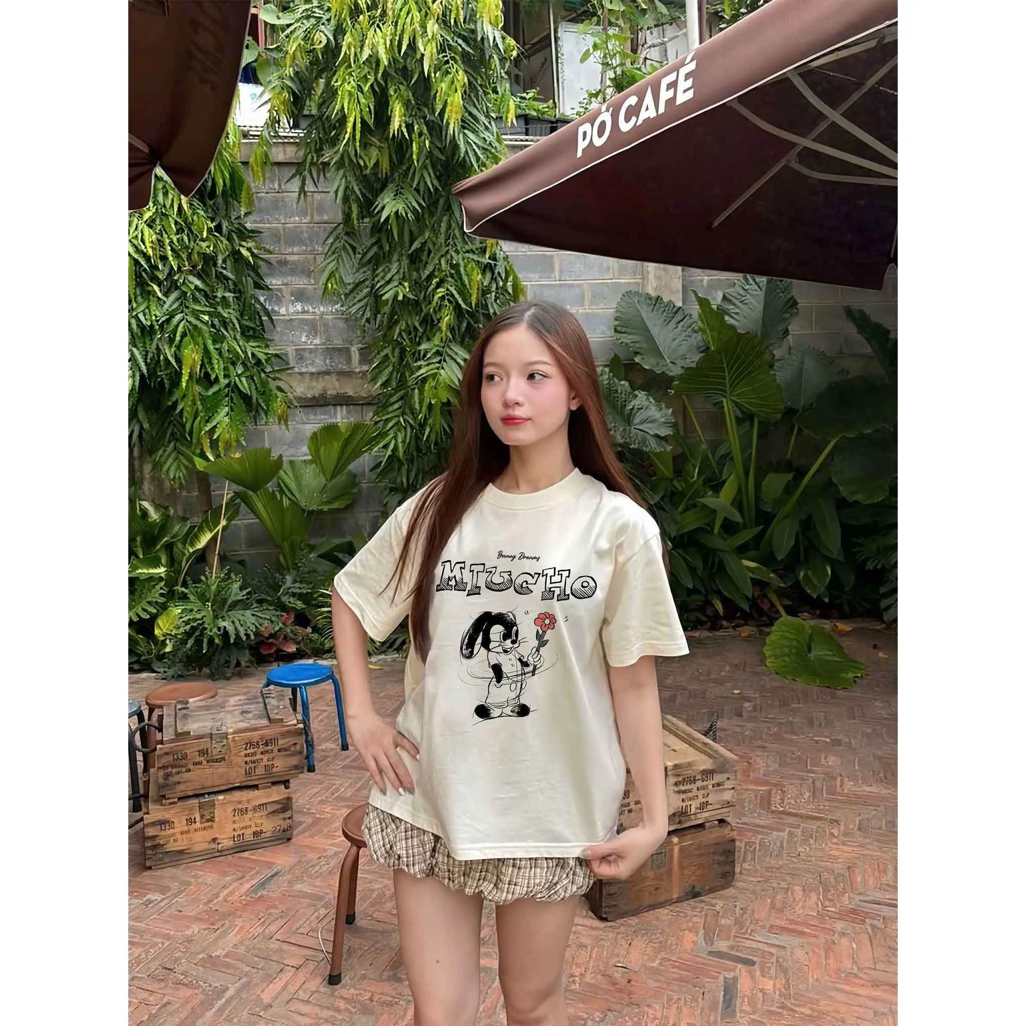 Áo thun boxy nữ hoạt hình dễ thương 2546 Miucho chất vải cotton co giãn thoáng mát mềm mịn in mix_thumbnail_6