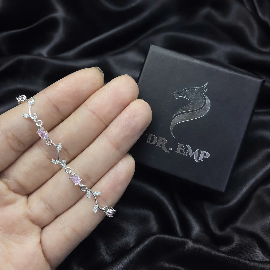 Vòng tay bạc xi kim hoa tulip kim cương đá hồng_thumbnail_2