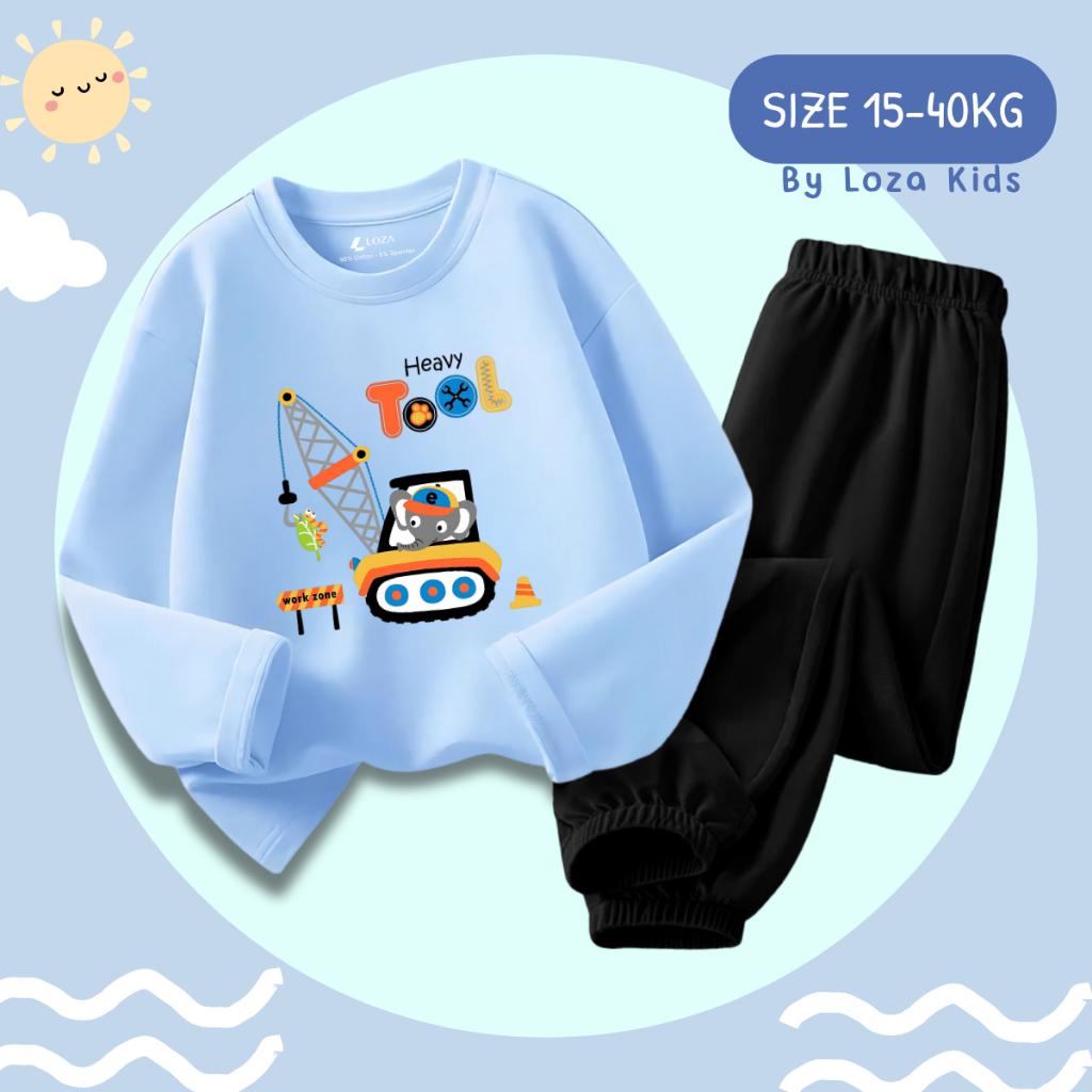 Bộ Thu - Đông bé trai in hình máy cần cẩu - Loza Kids BW466_thumbnail_1