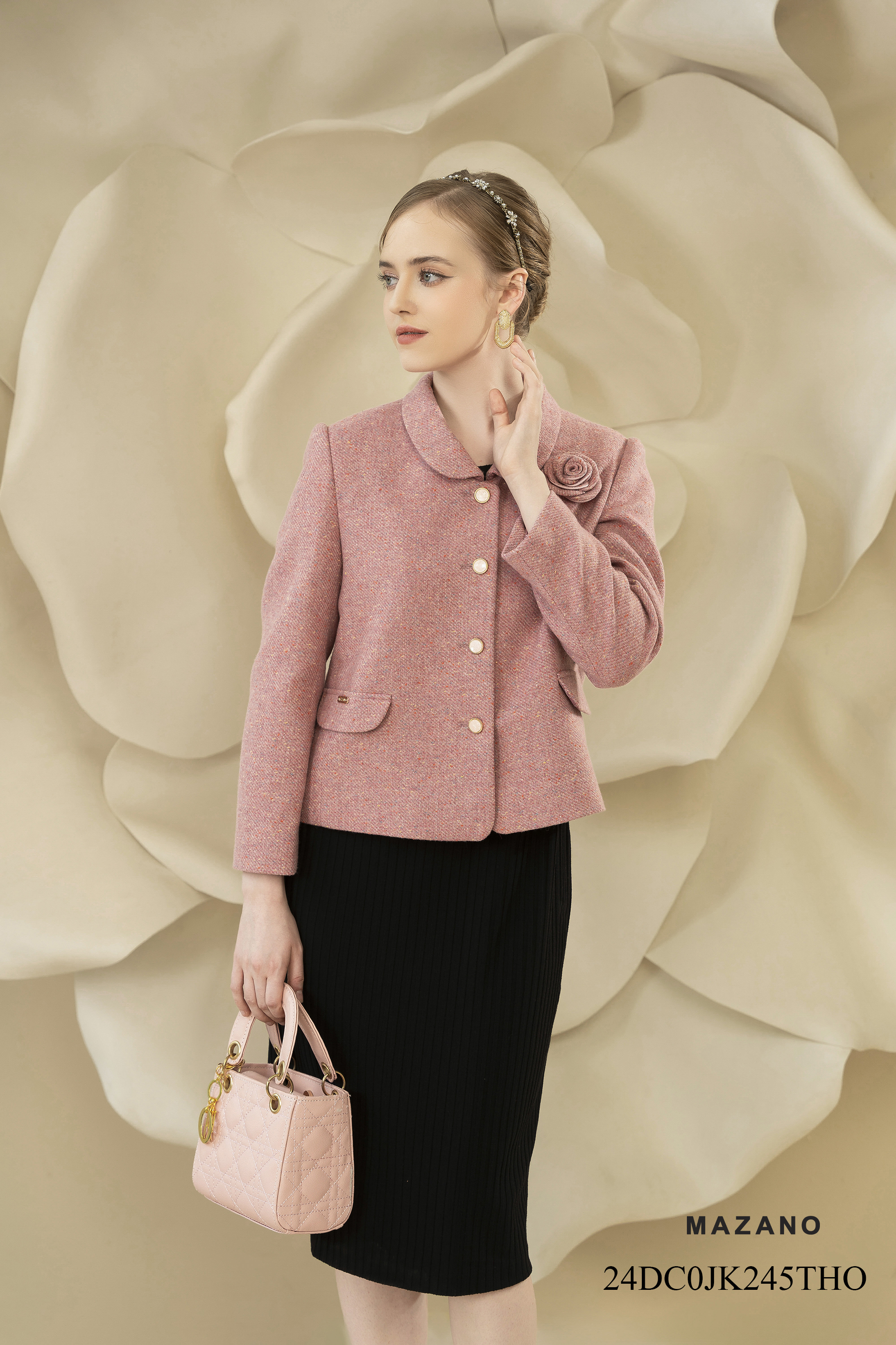 Áo khoác ngắn Suông Vải dạ len cao cấp  Dài dưới eo JK245THO_thumbnail_5