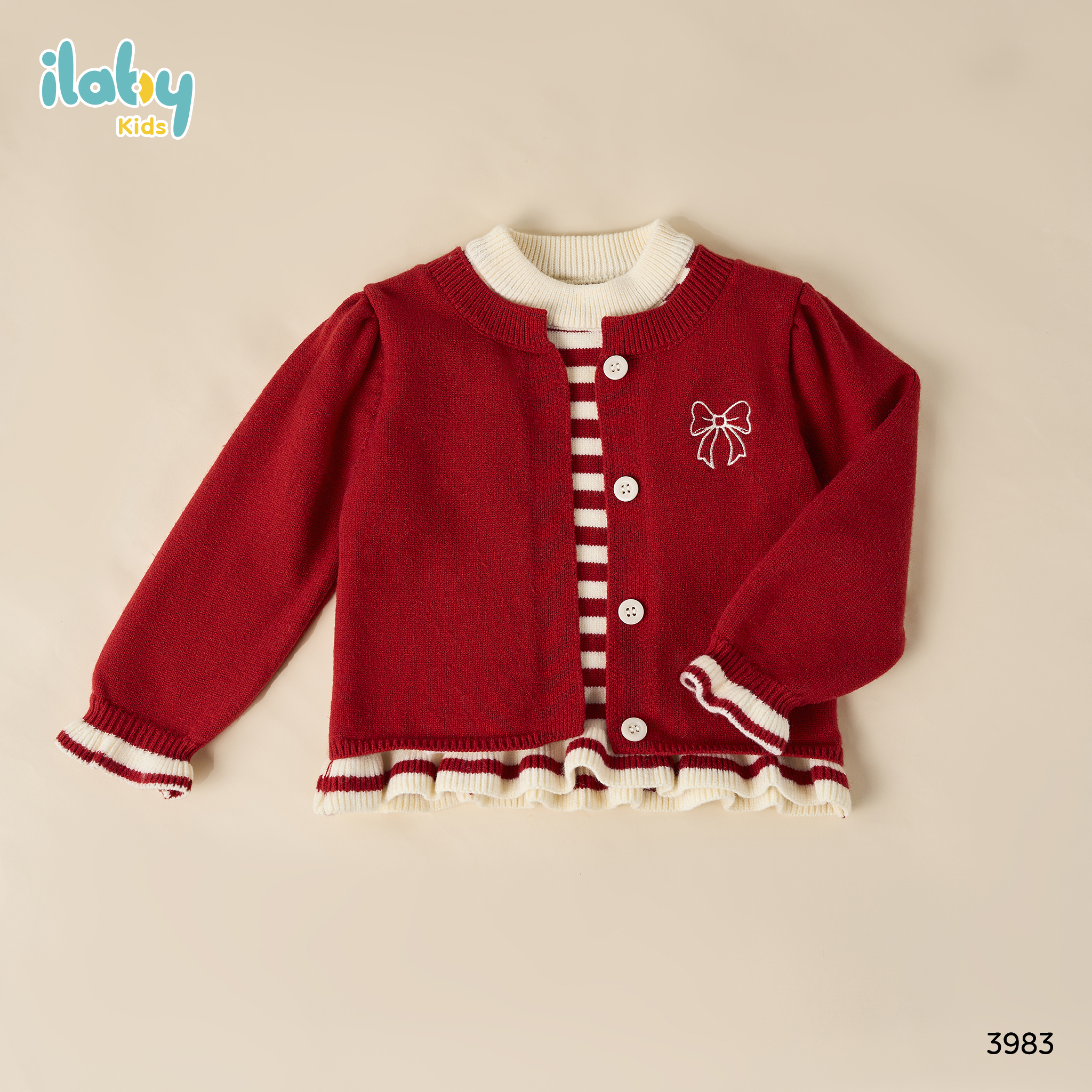 Áo len giả cardigan thêu nơ