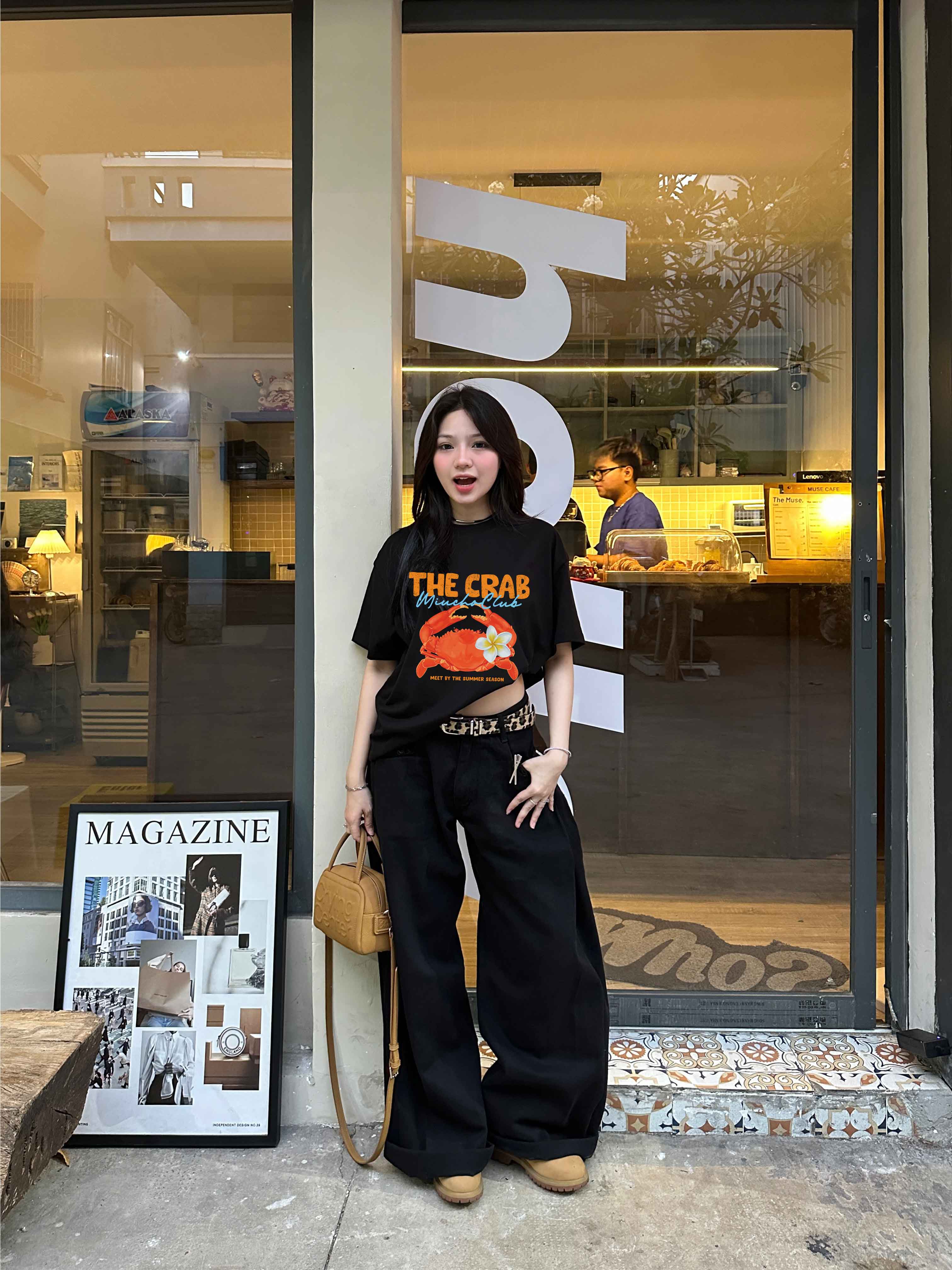 Áo thun boxy hè biển 2233 Miucho cổ tròn chất vải cotton 2c 250gsm đứng form dày dặn in mix_thumbnail_4