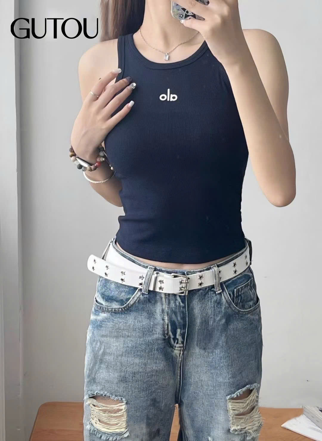 [ GUTOU ] Áo Ba Lỗ Basic Thêu 