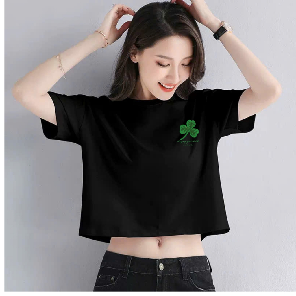 [Form Rộng] Áo croptop nữ 2 màu đen/trắng cỏ 3 lá chất liệu cotton co giãn - Áo croptop nữ Loza - GT8182_thumbnail_1