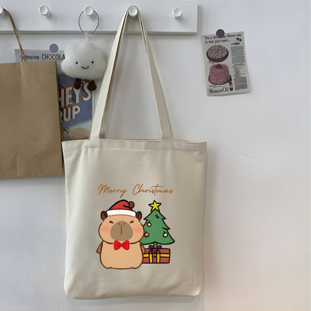 Túi tote vải canvas hình NOEL, Merry Christmas, đeo vai, có khóa kéo và ngăn phụ - WE TEE WTU08_thumbnail_1