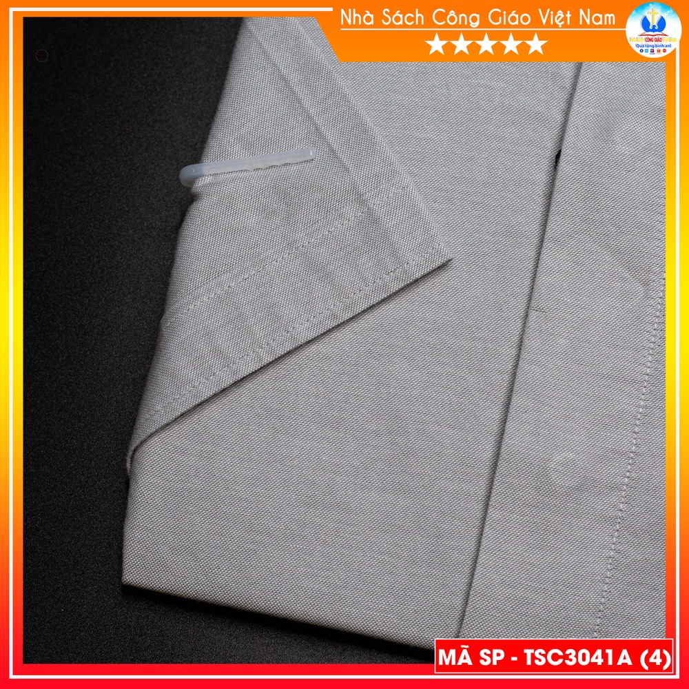 Áo Sơ Mi cổ côn linh mục ngắn tay màu ghi cotton TSC3041A- Quà tặng  Lễ quan thầy, truyền chức, sinh nhật cha xứ_thumbnail_2
