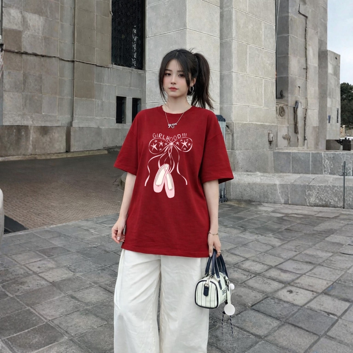 Áo thun unisex UX30-1172 nơ ballet hồng GIRLHOOD dáng oversized local brand WETEE_thumbnail_6