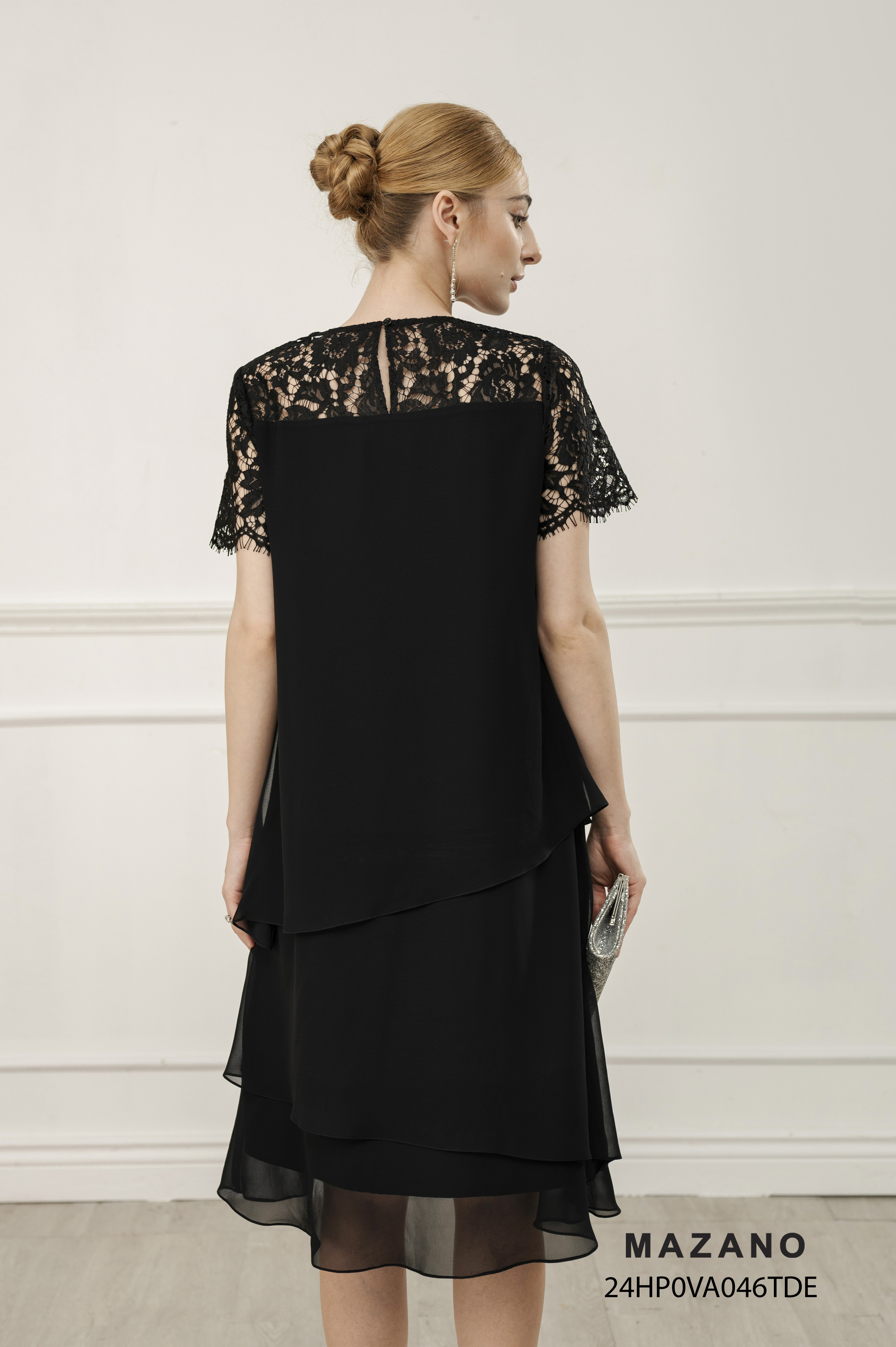 Váy Đầm suông A larer Vải voan mỏng Phối zen thêu Đính trang trí Cổ tròn Tay ngắn Dài qua gối_thumbnail_3