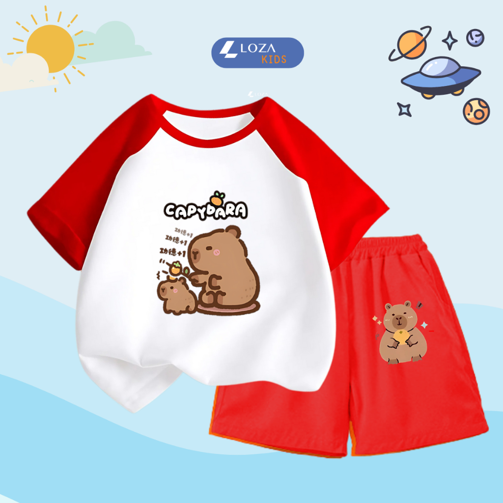 Bộ quần áo trẻ em phối màu in hình 'Capybara dưa hấu'- Loza Kids BD031_thumbnail_4
