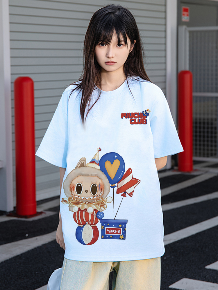 Áo phông labubu form rộng nhiều màu ATD1449 Miucho vải cotton cổ tròn in mix_thumbnail_4