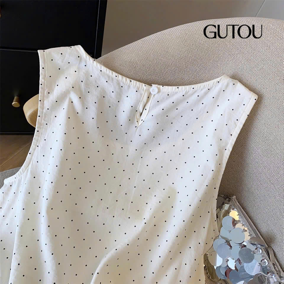 [ GUTOU ] Áo Chấm Bi Phối Bèo+Scrunchie_thumbnail_9