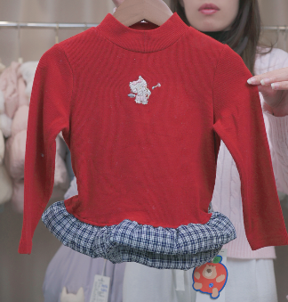 (G243) Áo nỉ lót bông viền kẻ màu đỏ_thumbnail_0