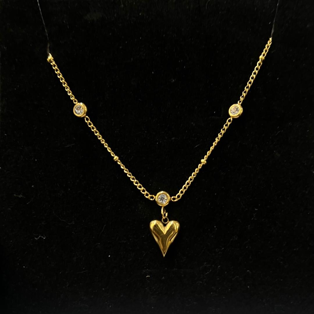 lắc chân titan sợi vàng charm trái tim khối mix kim cương _thumbnail_2