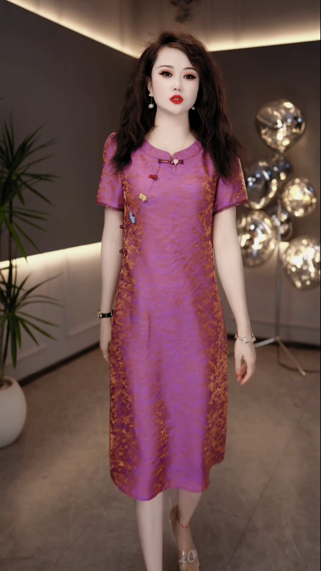 18365-Đầm suông A lụa hồng ( lụa nha xá,lót)