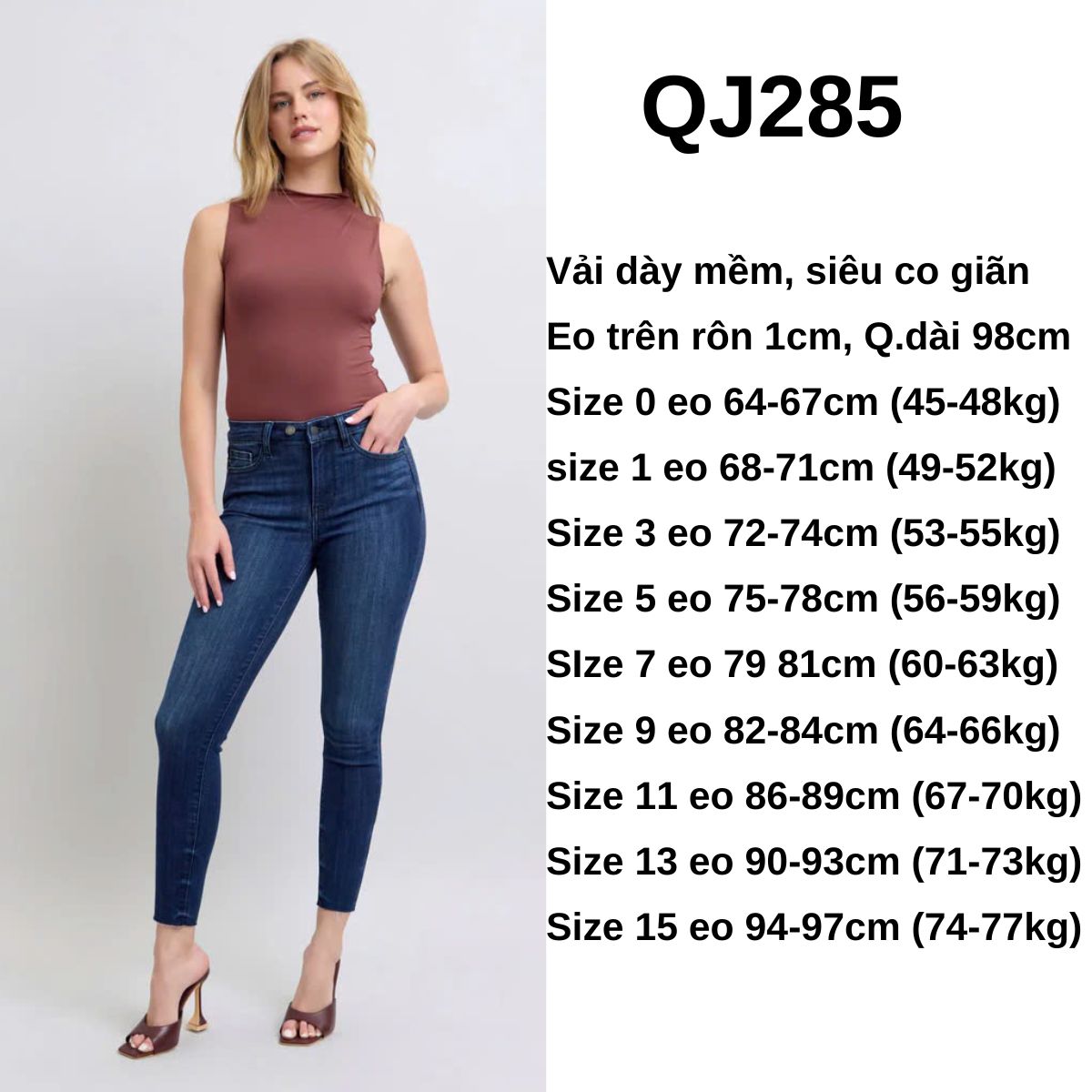 QJ285 - Jeans ôm cắt lai