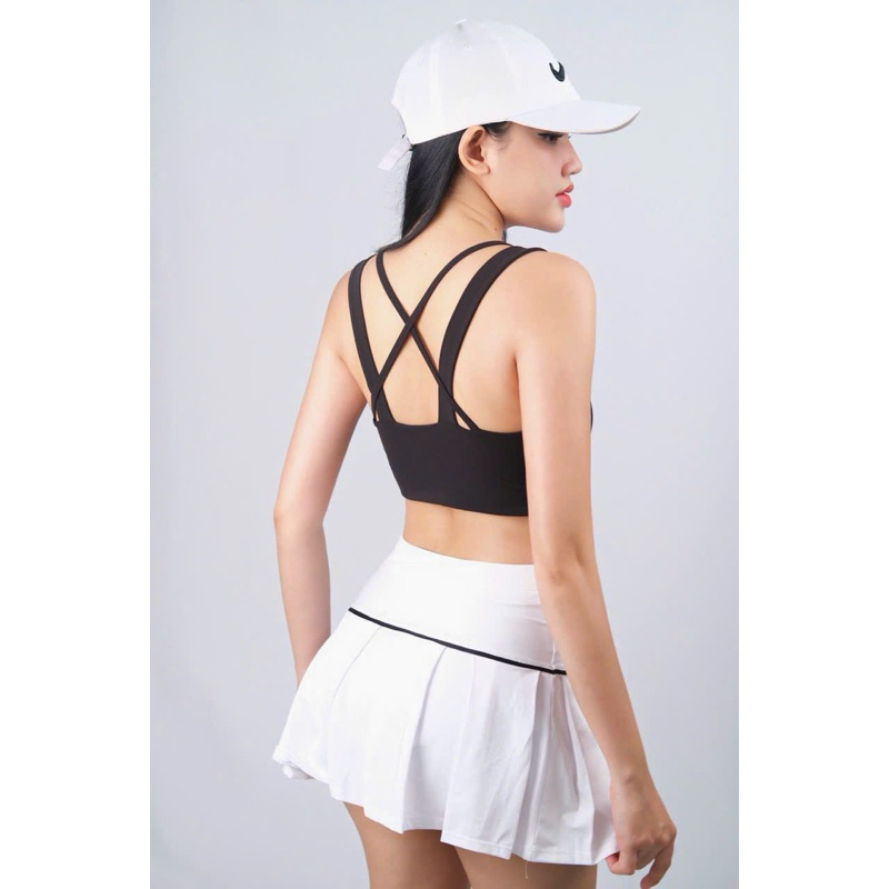 Váy Ngắn Thể Thao Dáng Xoè Xếp Li, Phối Viền Cá Tính