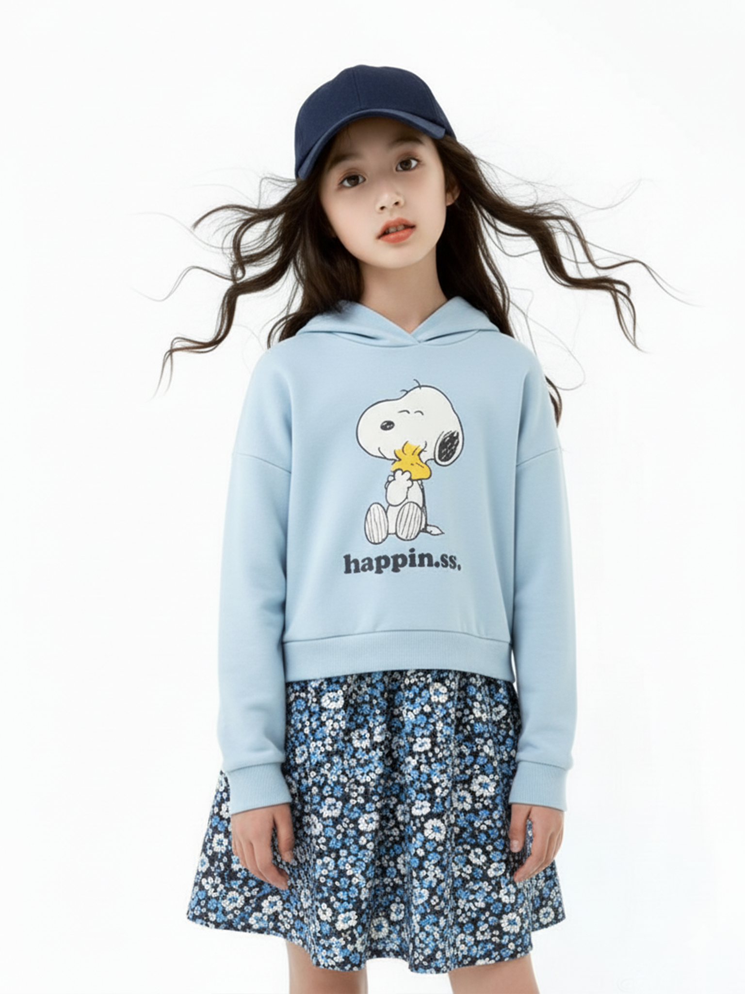 Váy nỉ xanh hình cún chân váy hoa