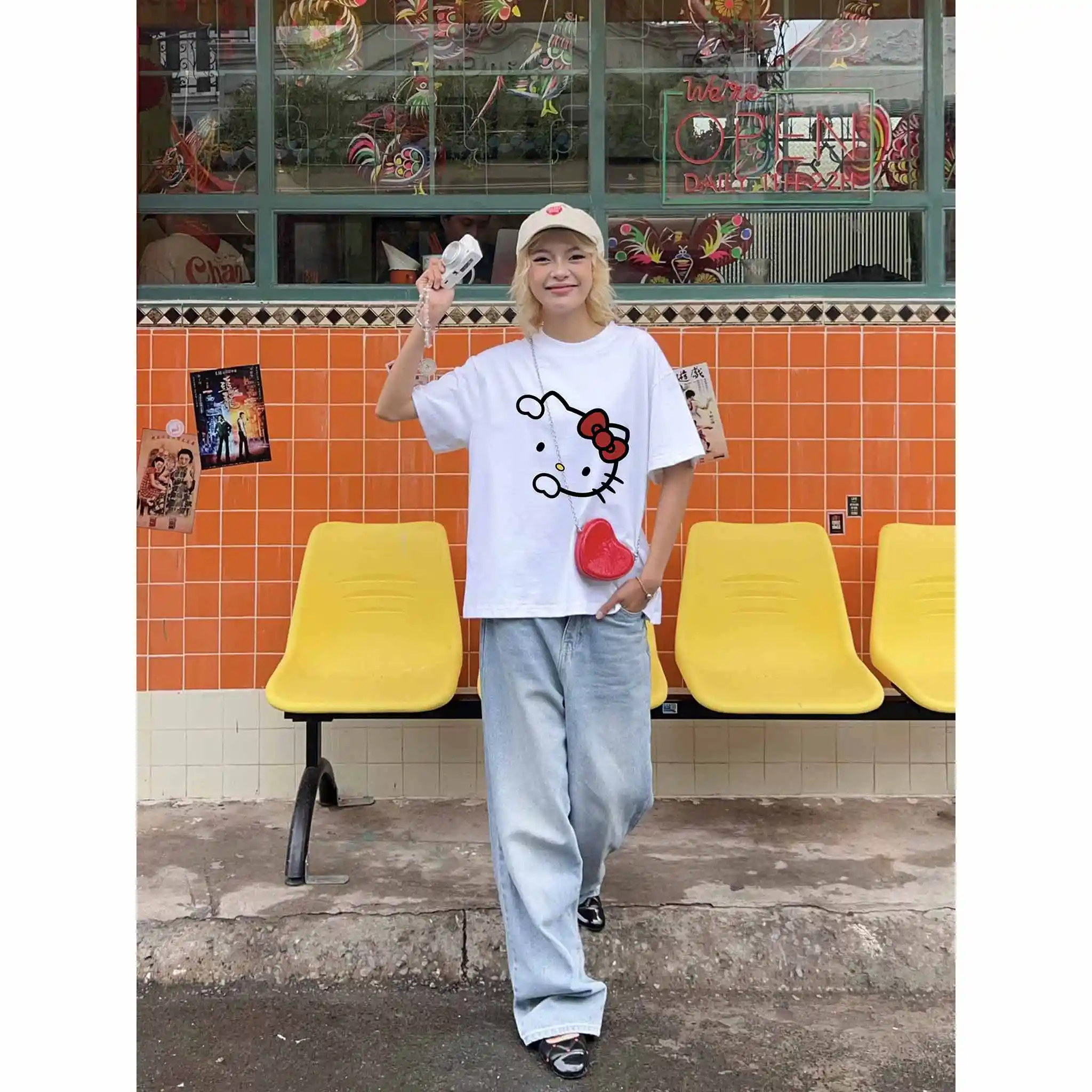 Áo thun nữ form boxy Miucho vải cotton thoáng mát mềm mại nhiều màu Hello Kitty in mix 2775_thumbnail_6