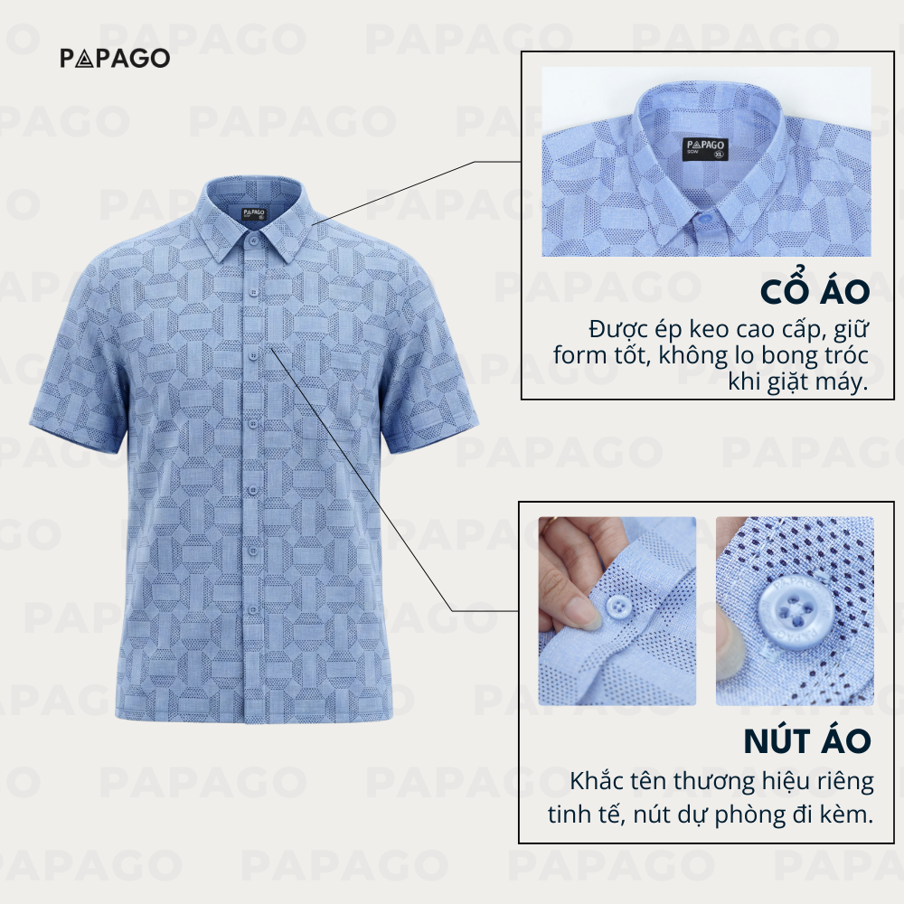 Áo sơ mi nam trung niên PAPAGO tay ngắn lai ngang - vải xô đũi in họa tiết - P25SNHT015_thumbnail_4