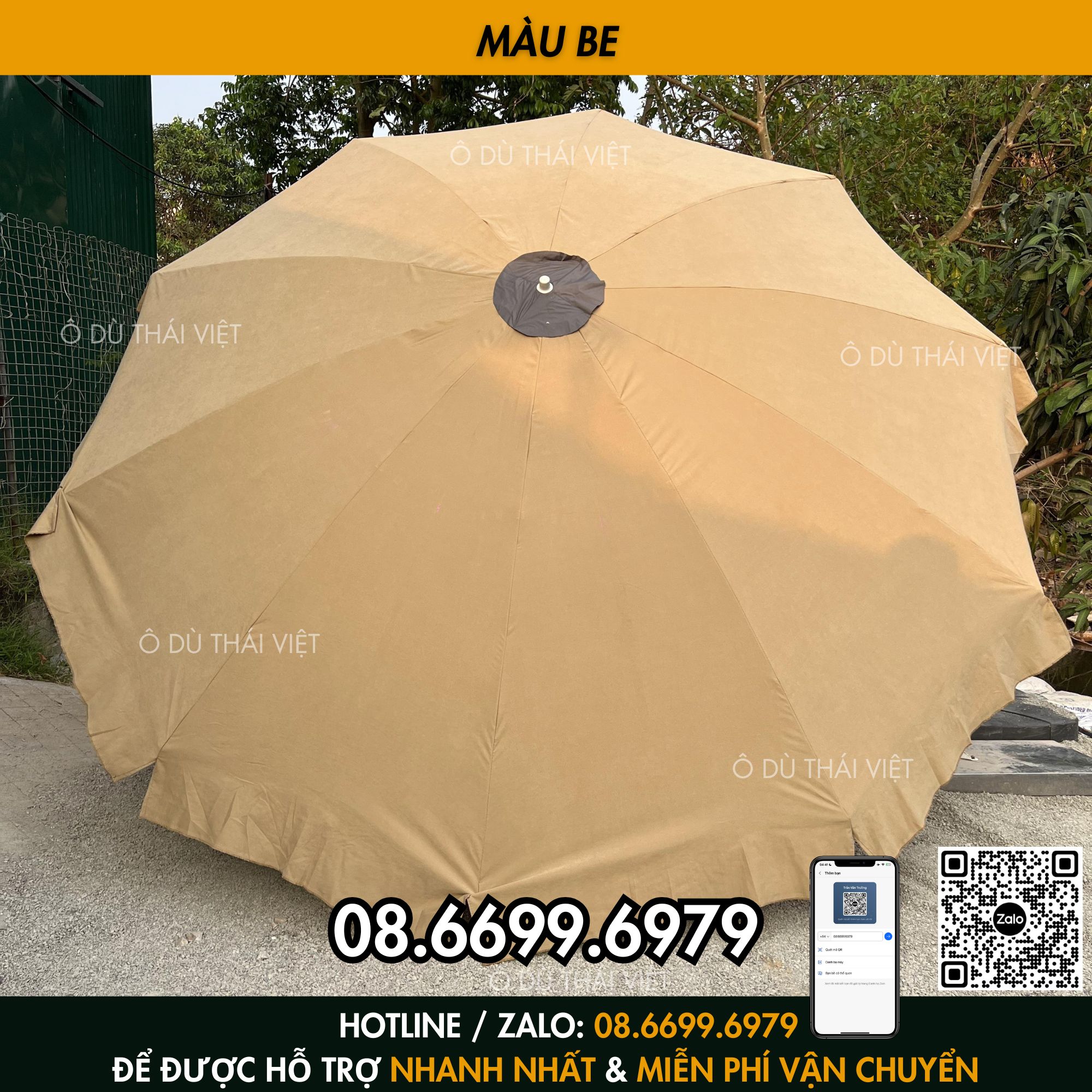Ô dù chính tâm tròn 3m 10 nan vải dù cao cấp, ô dù che nắng mưa ngoài trời (chưa kèm chân đế) Ô DÙ THÁI VIỆT_thumbnail_0