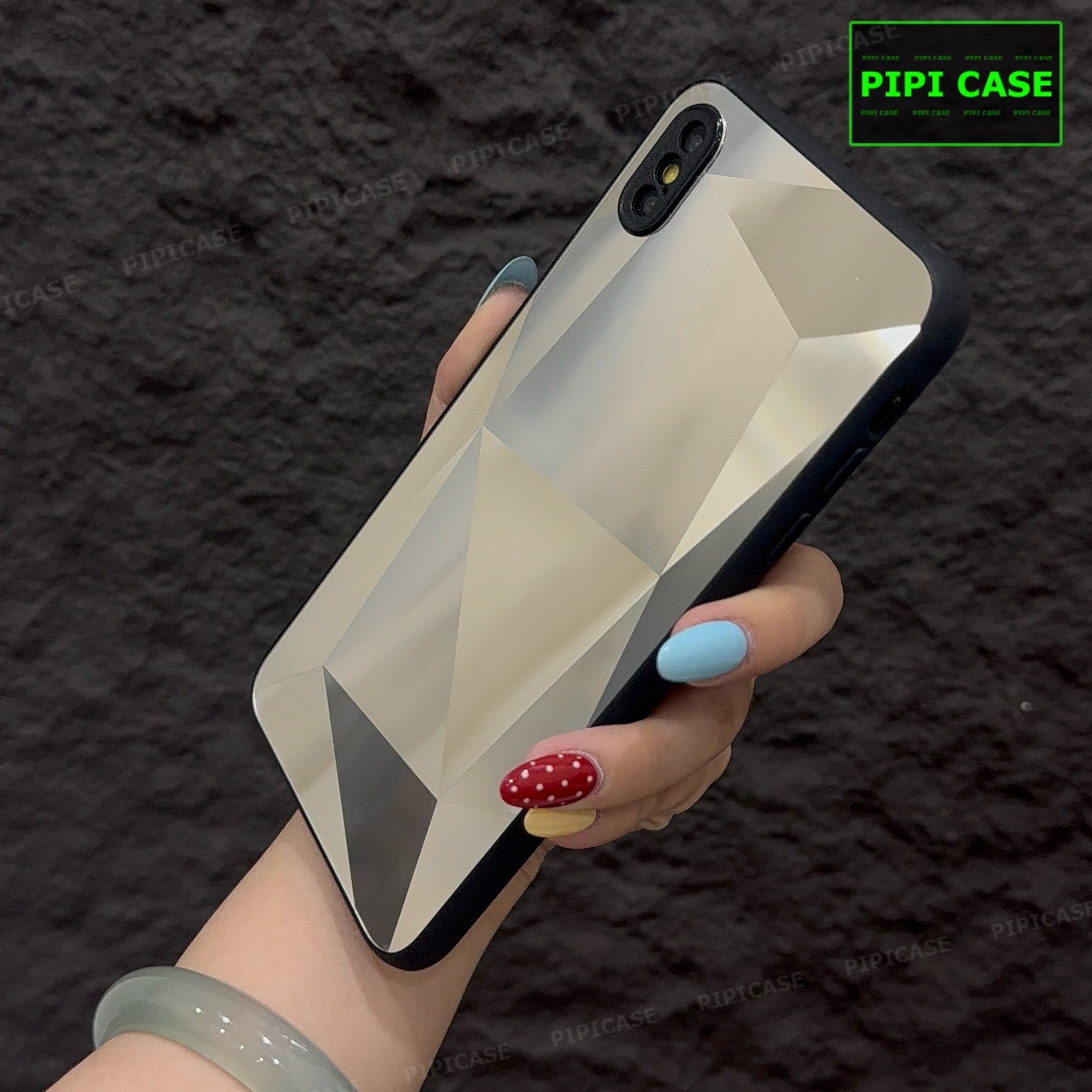 Ốp Lưng iPhone X / XS - Kim Cương 6D - Bạc