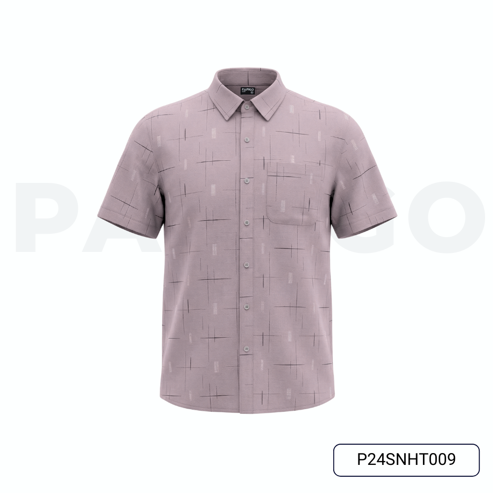 Áo sơ mi nam trung niên PAPAGO tay ngắn lai bầu vải xô đũi in họa tiết - P24SNHT009