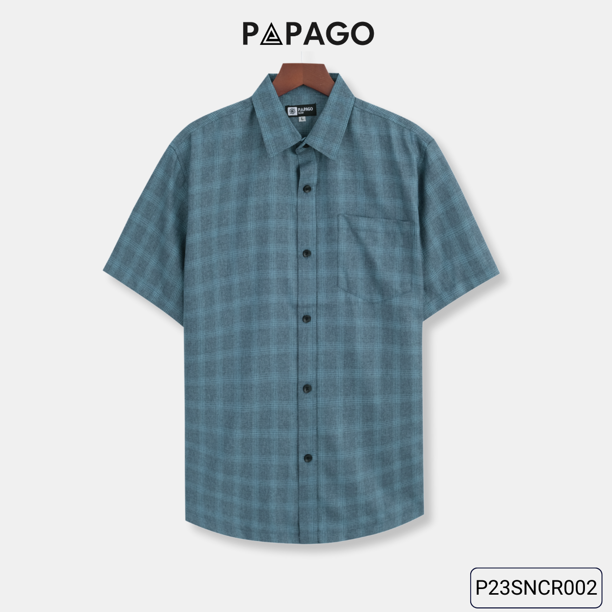 Áo sơ mi nam trung niên PAPAGO tay ngắn lai ngang sọc caro vải xô đũi - P23SNCR002_thumbnail_14