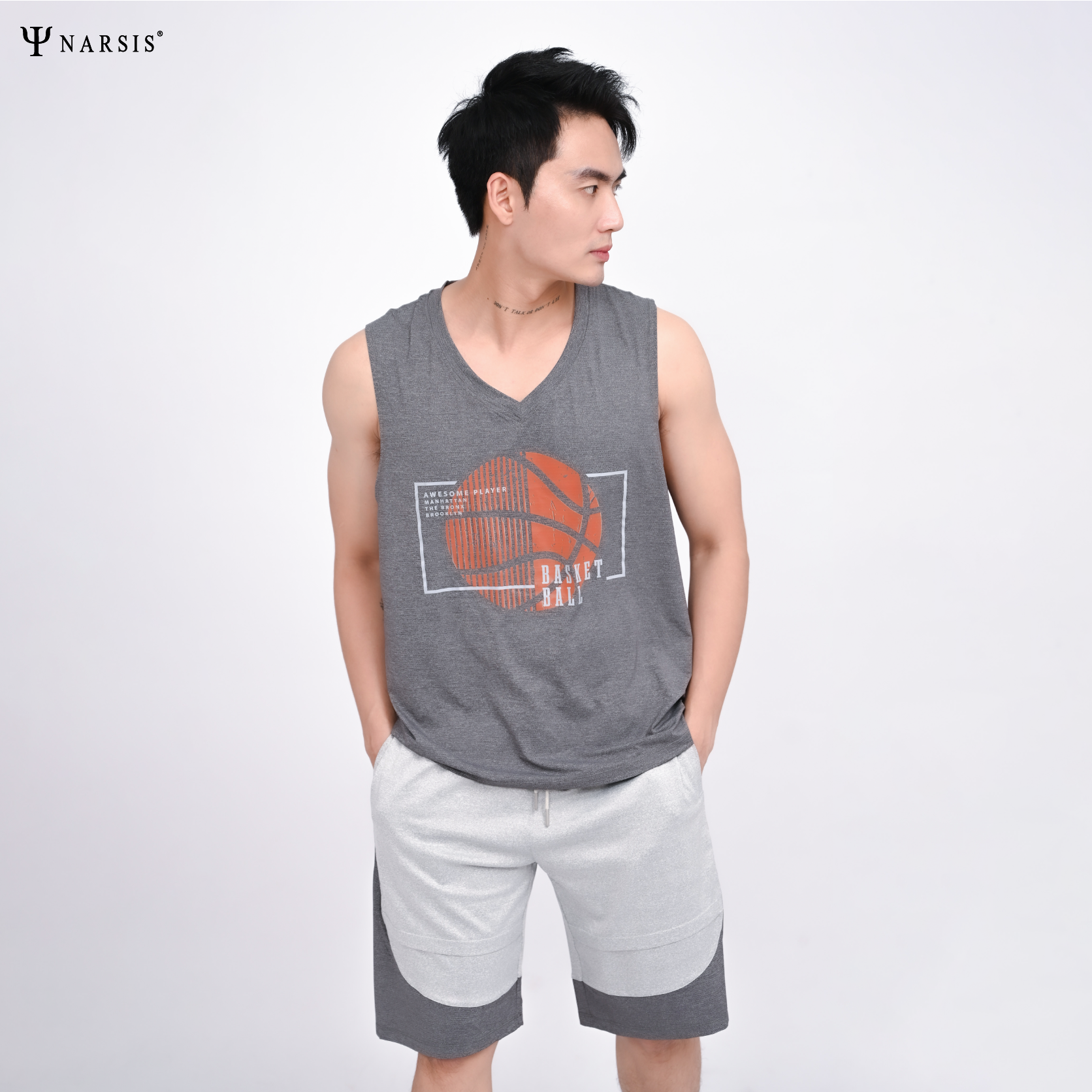 BỘ HÈ THỂ THAO NAM ÁO BÓNG RỔ PHONG CÁCH THỂ THAO E23006 NARSIS CHẤT LIỆU THOÁNG MÁT, DỄ CHỊU, TH...