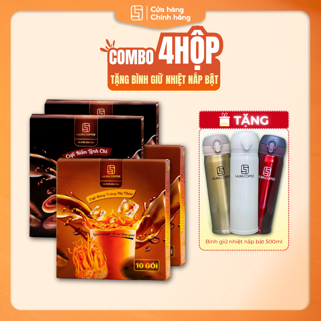 Combo 4 hộp Cà phê Tặng 1 Bình giữ nhiệt nắp bật