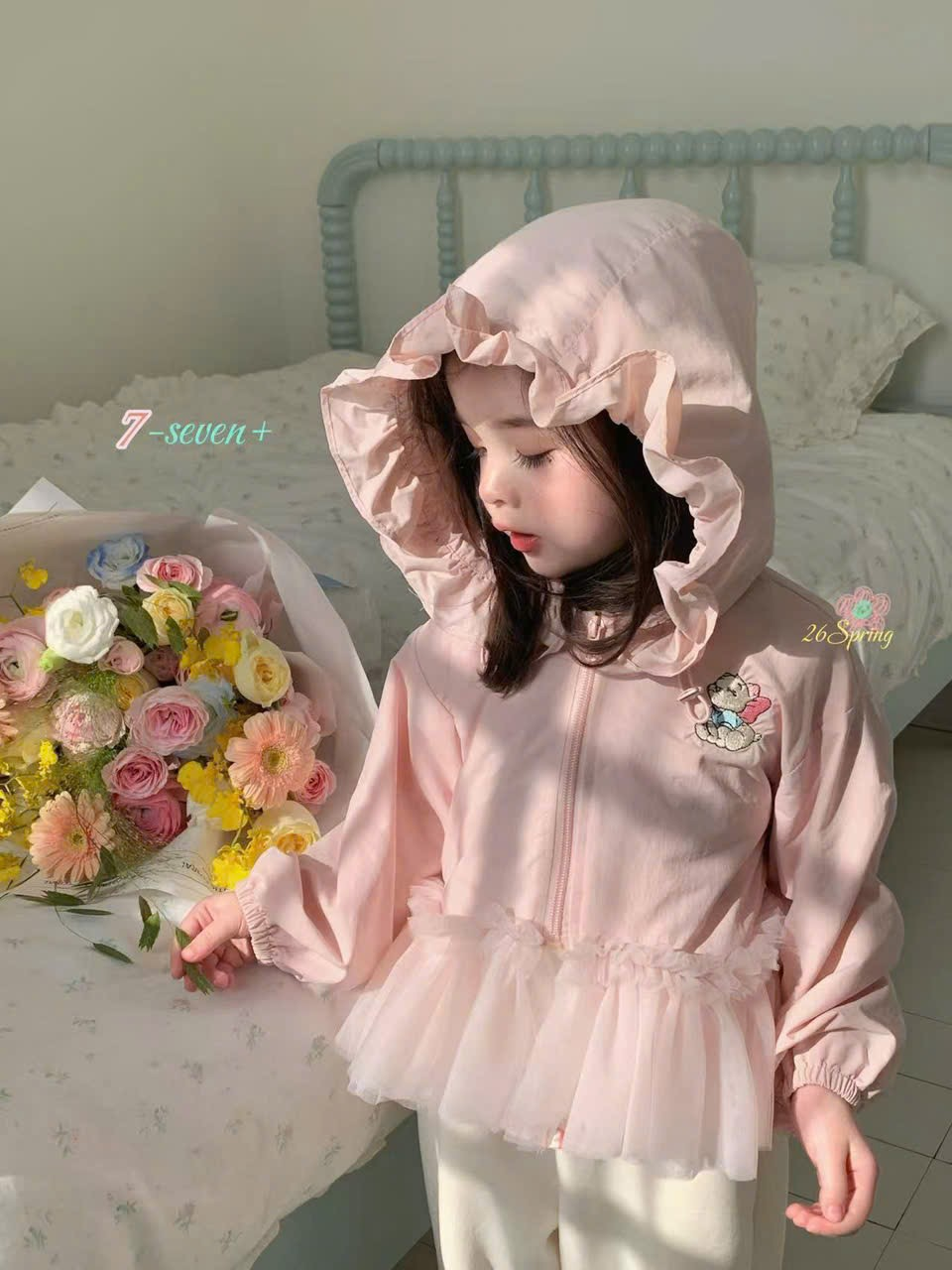 (H37) Áo khoác gió hồng viền ren mũ bèo Seven_thumbnail_0