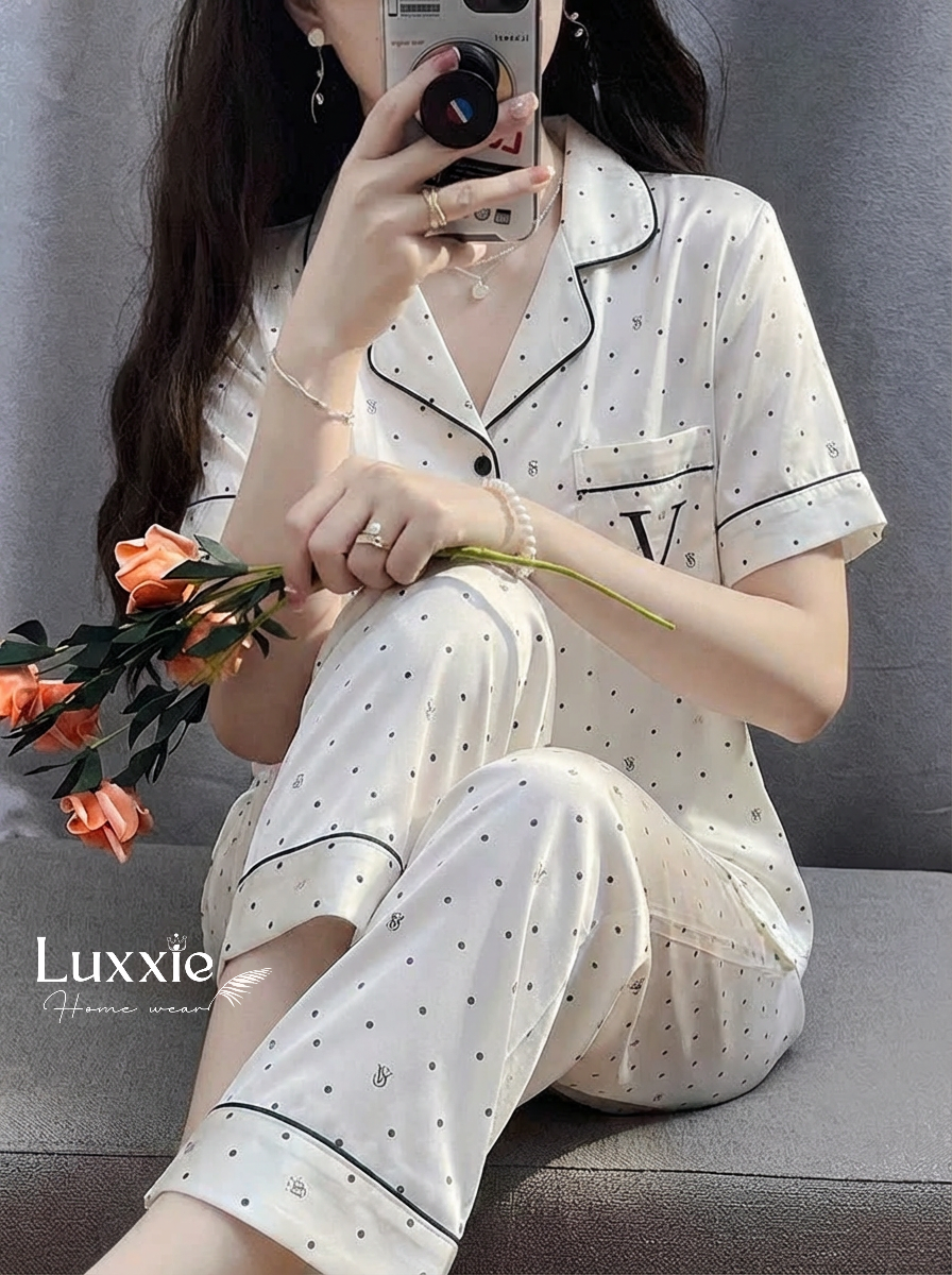 N138B Pijama lụa chấm bi VS