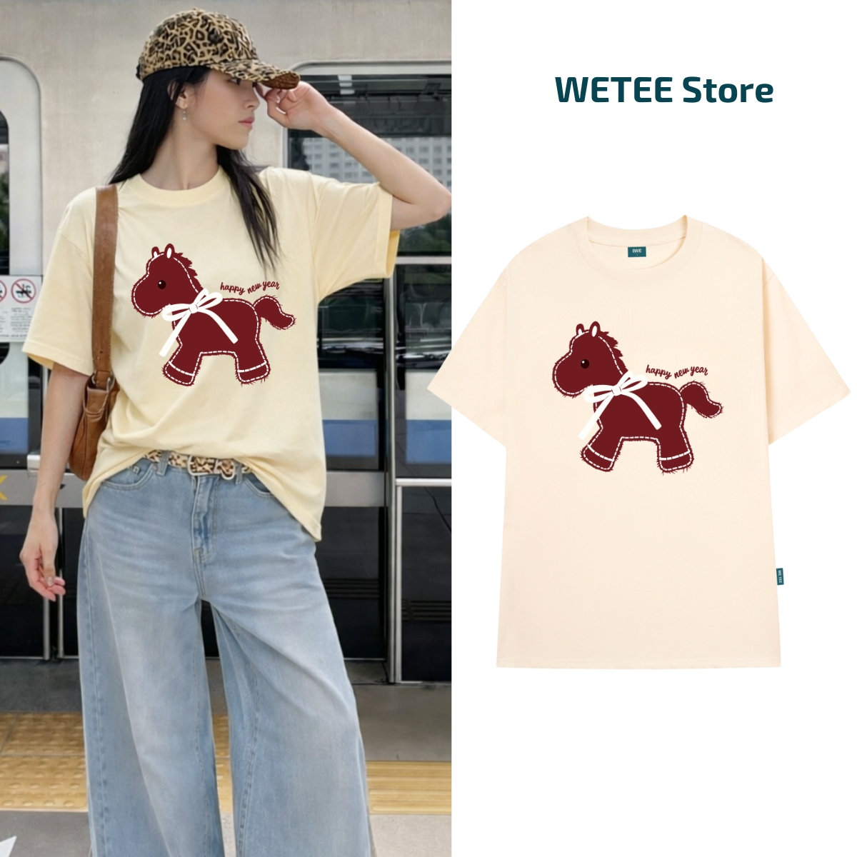 Áo thun unisex UX30-1129 hình Ngựa Happy New Year dáng oversized WETEE_thumbnail_4