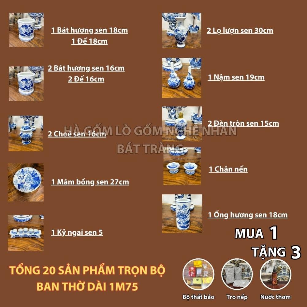 HG273 Đồ Thờ Cúng Bộ 20 món ban thờ 1M75 men trắng nghệ nhân Bát Tràng chế tác TẶNG Thất Bảo, Tro Nếp_thumbnail_1