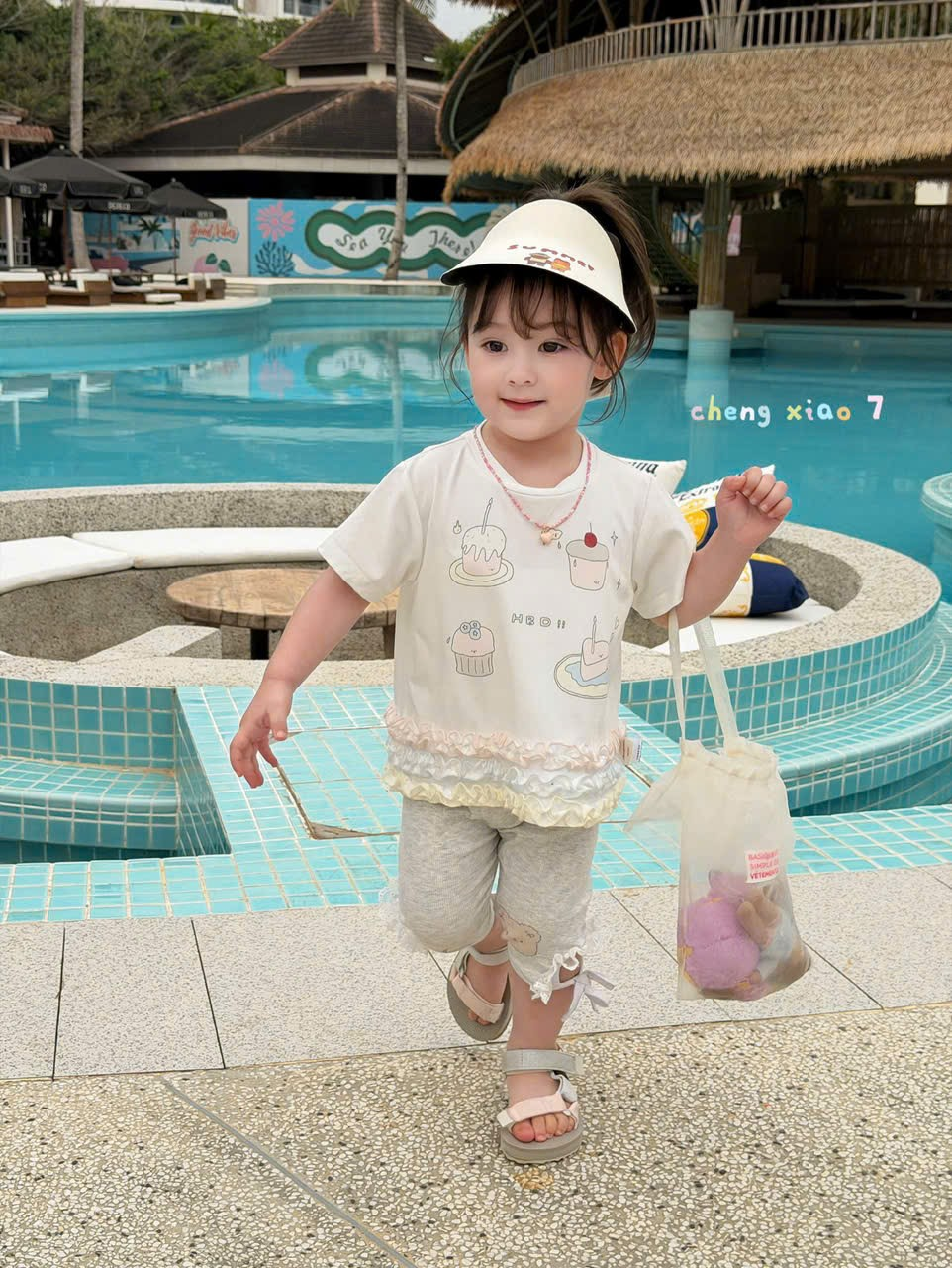 CX58 - Áo cotton in bánh kem phối bèo gấu kem hãng CX7